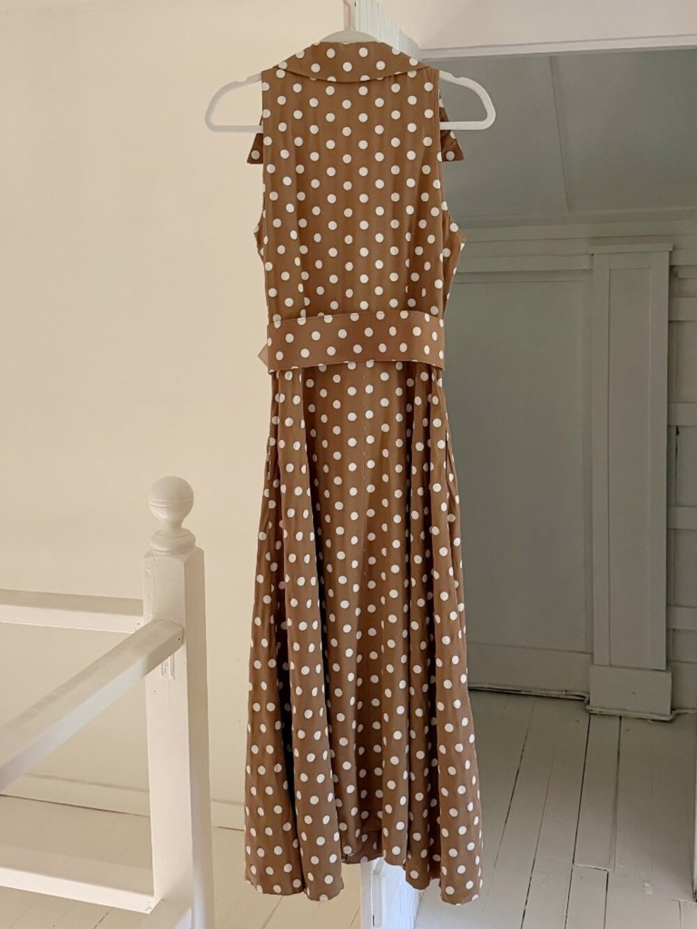 All That Jazz Vintage 90s Polka Dot Belted Buttoned Midi Dress Size 9/10 Brown - Picture 6 of 9